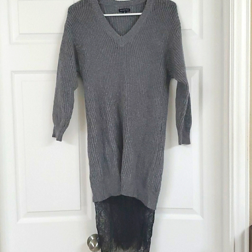 Lace Trimmed Sweater Dress